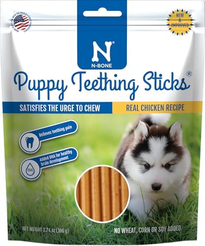 N-Bone Puppy Teething Sticks, Chicken Flavor, Natural Puppy Chew Sticks & Teething Treats, SQF Certified, Made with Rice Flour for Easy Digestion, Calcium Enriched (3.7oz)