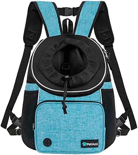 PetAmi Adjustable Cat & Dog Chest Carrier Backpack, Ventilated for Hiking & Camping, Max 15 lbs, Teal Blue