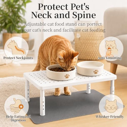Adjustable Automatic Cat Feeder Stand - Elevated Cat Feeder Stand with 3 Height Settings, Fits Most Automatic Feeders & Tradition Bowls, Raised Pet Feeding Table Station for Cats & Small Dogs - White