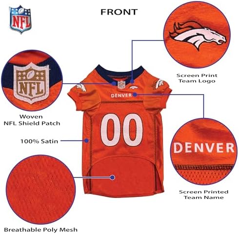 Pets First NFL Denver Broncos Dog Jersey, Size X-Large, Football Shirt Costume for Pet, Dog Sports T-Shirt, NFL Team Clothing for Cats, Licensed Pet Apparel Available in 7 Sizes and 32 Teams