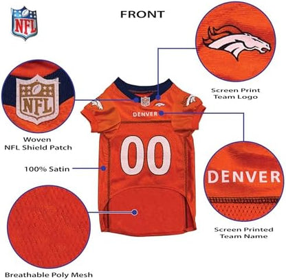 Pets First NFL Denver Broncos Dog Jersey, Size X-Large, Football Shirt Costume for Pet, Dog Sports T-Shirt, NFL Team Clothing for Cats, Licensed Pet Apparel Available in 7 Sizes and 32 Teams