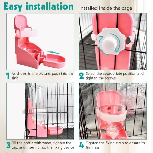 kathson Rabbit Water Bottle, 17oz Hanging Water Fountain Automatic Dispenser No Leak WaterFeeder for Bunny Chinchilla Guinea Pig Hedgehog Ferret