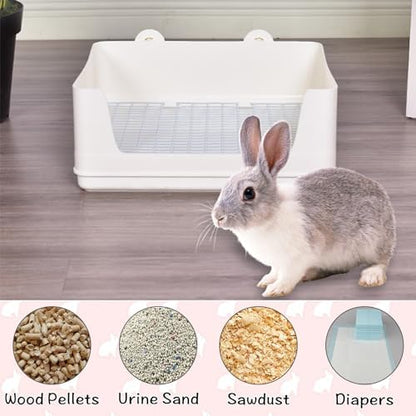 VCEPJH Extra Large Rabbit Litter Box with Tray,Plastic Bunny Litter Pan Corner Small Animal Toilet Pet Potty Trainerfor Adult Guinea Pigs Chinchillas Ferrets Galesaurs (Blue)