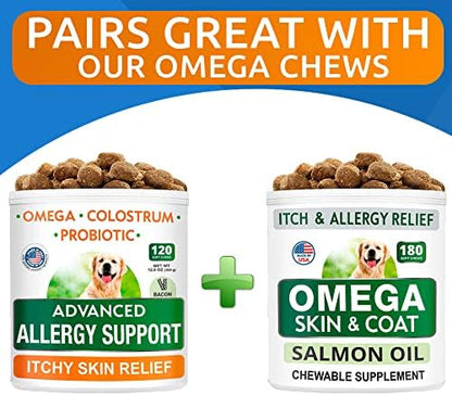 Advanced Dog Allergy Relief - Skin Health & Anti-Itch Chews with Omega-3