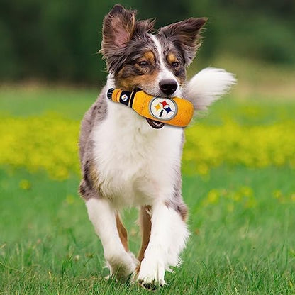 Pets First NFL Pittsburgh Steelers Beer Bottle Plush Dog & CAT Squeak Toy - Cutest Stadium SODA Bottle Snack Plush Toy for Dogs & Cats with Inner Squeaker & Beautiful Football Team Name/Logo