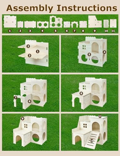 Hamster Hideout Cage Accessories - Hamster House and Habitat Wooden Hide Hut with Climbing Ladder for Syrian Dwarf Gerbils and Mouse Mice Rat Other Small Animals etc.