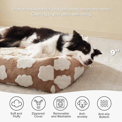 JOEJOY XL Dog Beds Large Sized Dog, Rectangle Washable Orthopedic Pet Bed with Removable Zipper Cover, Cute Soft Calming Puppy Pet Bed with Jacquard Shaggy Plush & Non Skid Bottom