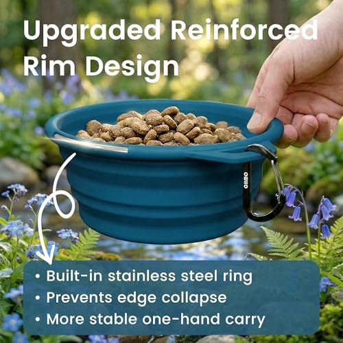 OHMO Large Collapsible Dog Bowls, Steel Rim, 27oz, 2pcs, Dark&Light Blue