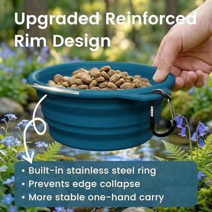 OHMO Large Collapsible Dog Bowls, Steel Rim, 27oz, 2pcs, Dark&Light Blue