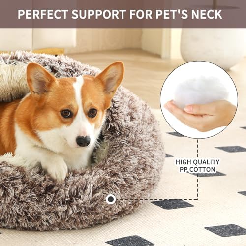 Hooded Donut Dog Bed, Self-Warming Cat Cave for Puppies & Kittens