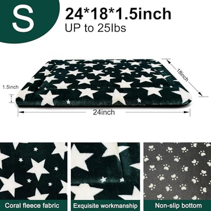 Dog Bed Mat – Soft & Comfortable Dog Kennel Pad for Crate – Durable Crate Bed & Mat for Dogs & Cats – Ideal for Crate, Kennel, and Home Use (Big&Little Stars Green, S(24"*18"*1.5"))