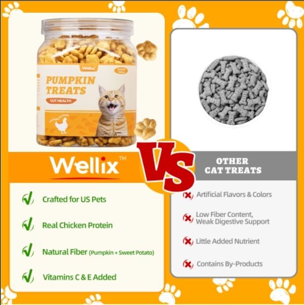 Wellix 13.05 oz Healthy Cat Treats Pumpkin Flavor for Sensitive Stomachs