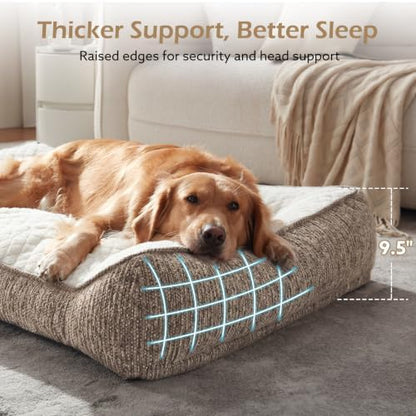 JOEJOY XL Orthopedic Dog Bed for Large Dogs - Extra Thick Foam Pet Bed Sofa with Bolster Sides, Large Sized Dog Couch Bed with Removable Washable Cover, Non-Slip Bottom, Beige (45"x32")