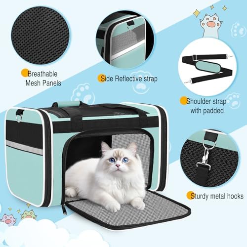 HUANLANG Large Cat Carrier Travel Soft Sided Pet Carrier Airline Approved