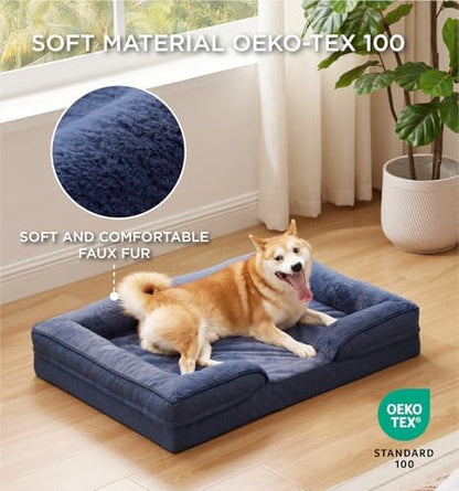Made4pet Dog Bed Orthopedic, Dog Sofa for Small Dogs Supportive Foam Pet Cushions Bed with Washable Removable Cover, Egg-Crate Foam, Waterproof Lining Bottom, Blue, 35 * 23 * 6.5 Inch