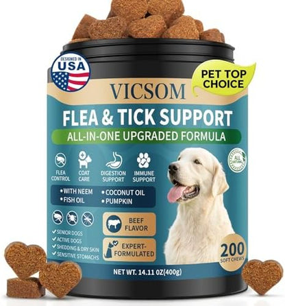 Flea and Tick Prevention for Dogs Chewable, 200 Soft Treats Beef Flavor