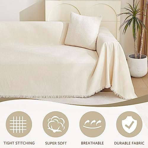 MYSKY HOME Couch Cover for Pets, Beige Couch Covers for 2 Cushion Couch Sofa, Sofa Slipcover Sectional L Shape Chenille Covers for Pets, Throw Couch for Dogs, Kids,71" X118"