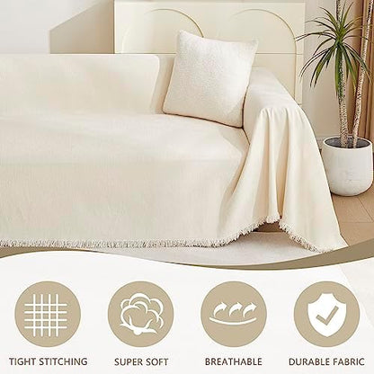 MYSKY HOME Couch Cover for Pets, Beige Couch Covers for 2 Cushion Couch Sofa, Sofa Slipcover Sectional L Shape Chenille Covers for Pets, Throw Couch for Dogs, Kids,71" X118"