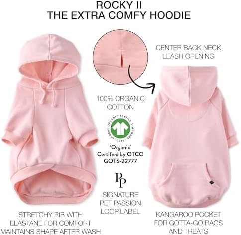 Pet Passion Rocky II Dog Hoodie, Pink, Large