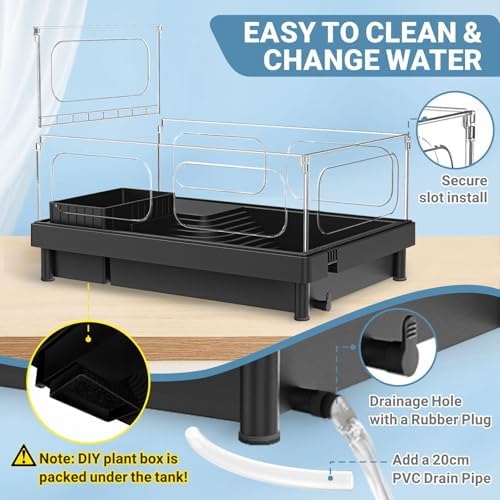 GOZILLA Small Turtle Tank Kit(Tank+Lamp+Filter), Acrylic Turtle Starter Kit with Adjustable Lamp, Reptile Habitat and Terrarium with Multi-Functional Areas for Small Reptiles. (Black Kit)