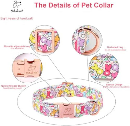 Easter Dog Collar, Colorful Bunny Easter Collars for Giant Large Dogs, Cute Spring Boy Girl Dog Collars, Adjustable Heavy Duty Holiday Pet Collar with Metal Buckle XL
