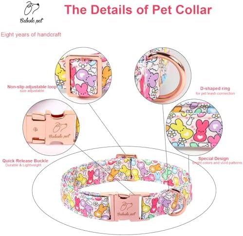 Easter Dog Collar, Colorful Bunny Easter Collars for Medium Dogs, Cute Spring Boy Girl Dog Collars, Adjustable Heavy Duty Holiday Pet Collar with Metal Buckle M
