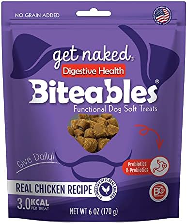 Get Naked Biteables Daily Soft Dog Treats for Digestive Health, Made with Real Chicken and Rice Flour for Easy Digestion, Functional Soft Chews for Dogs, Grain-Free, 6oz