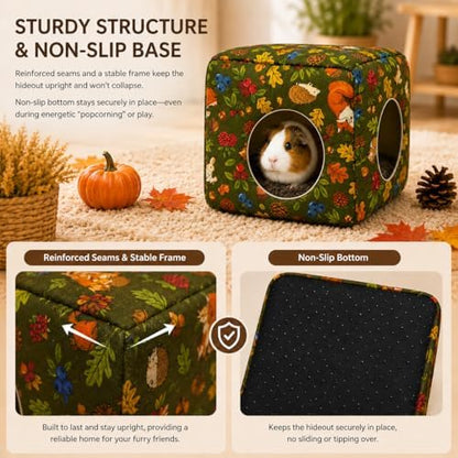 Guinea Pig Hideout House with Removable Cushion, Washable Small Animal Cube Bed, Cozy Bunny Hideaway for Guinea Pigs, Chinchillas, Hedgehogs, Hamsters & Dwarf Rabbits
