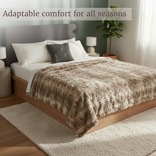 Lavish Home Oversized Ruched Faux Fur Blanket, Taupe, 60” x 80”
