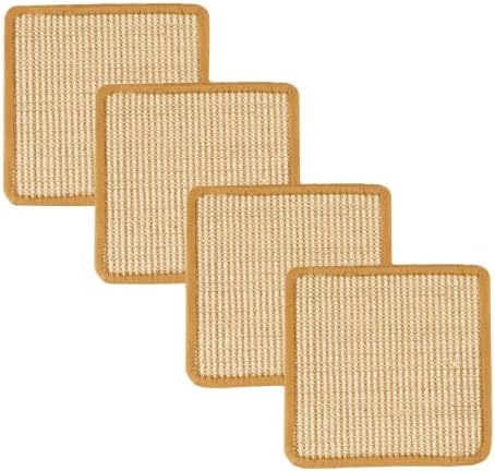SHENGOCASE 4-Pack 10" x 10" Sisal Cat Scratching Mat Pad with Hook & Loop Tapes for Wall Couch, Window Perch, Cat Wall Furniture Shelves