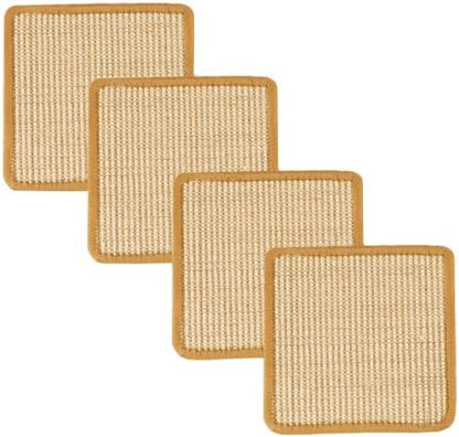 SHENGOCASE 4-Pack 10" x 10" Sisal Cat Scratching Mat Pad with Hook & Loop Tapes for Wall Couch, Window Perch, Cat Wall Furniture Shelves