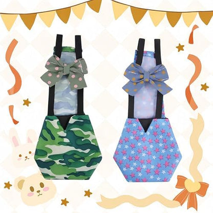 2 Pack Chicken Diapers for Hens, Roosters, Diapers for Ducks, Ducklings, Reusable Pet Diaper with Bow Ties Waterproof Poultry Nappies Pet Clothes for Geese Pet Ducks-Camouflage&Star,S