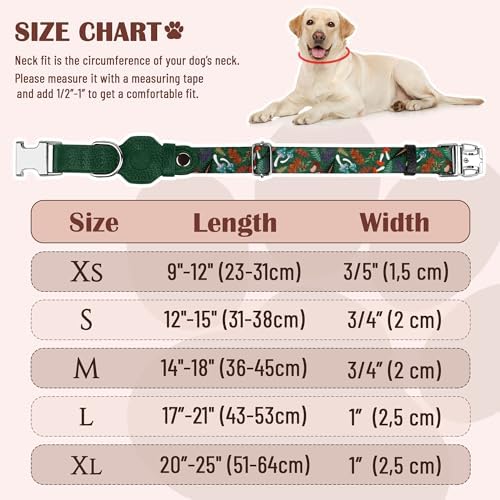 AirTag Dog Collar for Small Medium Large Breed - Adjustable Cute Pattern Dog Collar with Airtag Holder - Soft Leather Tracker GPS Apple Air Tag Pet Collars (Medium, 14"-18" Neck Fit, Mushroom)