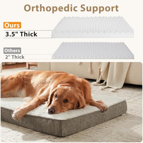JOEJOY Orthopedic Dog Bed XL, Washable Dog Crate Bed Large Sized with Removable Cover, Egg Memory Foam Big Pet Beds, Beige, 41"x27"