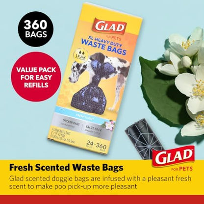 Glad Extra Large Heavy Duty Scented Dog Waste Bags, 360 Count Value Pack