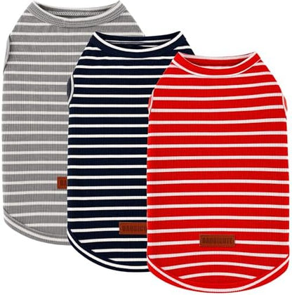 3Pack Dog Shirt Cotton Striped T-Shirts Stretchy Comfortable Pet Vest for Puppy and Cat Super Soft Dog Shirts Vest Sleeveless Breathable Basic Clothes for Small Medium Large Boy Girl Dogs