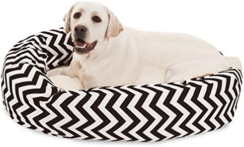 Majestic Pet 40 Inch Chevron Sherpa Calming Dog Bed Washable – Cozy Soft Round Pet Bed with Spine for Head Support - Fluffy Donut Bed 40x29x9 (inch) – Large - Black