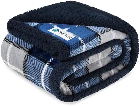 PetAmi Waterproof Dog Blanket for Small Puppy Cat, 29x40, Plaid Light Grey