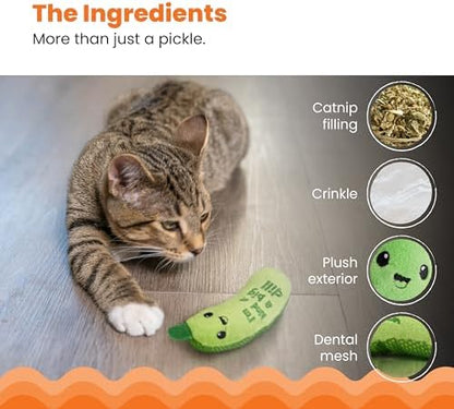 Catstages Crunchy Pickle Kicker Chew Cat Toy, Catnip & Dental Mesh, 6.5"