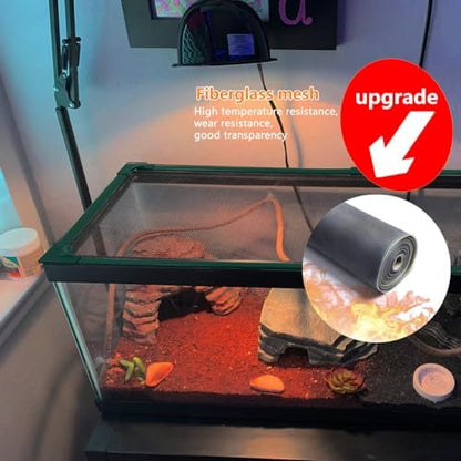 Magnetic Fish Tank Lid Green Frame Grey Fiberglass Mesh, DIY Fish Tank Cover Adjustable Size Fit Tank Size Max 35''X19'' for Preventing Fish from Jumping Out and Reptile Escaping