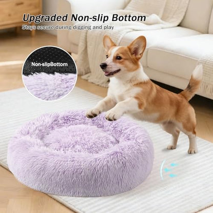 NOYAL Donut Dog Bed for Small Medium Pets, Plush Calming Faux Fur