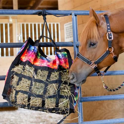 Derby Originals Scratchless Slow Feeder Horse Hay Bag with Super Tough Bottom and 6 Month Warranty (Black with Turquoise Trim)