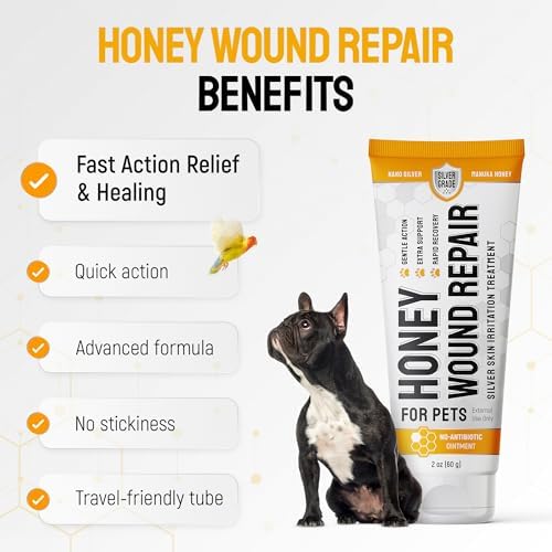 SILVER GRADE Dog Wound Care with Manuka Honey & Colloidal Silver for Scratches & Skin Irritations – Cat & Dog Hot Spot Treatment Gel Works as Honey Rapid Wound Repair for Horses – for All Pets – 2-Oz