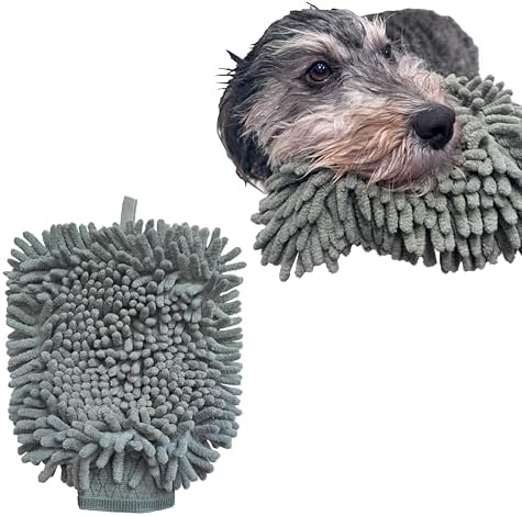 SPOT Clean Paws Chenille Microfiber Dog Towel Mitt - Super Absorbent, Quick-Drying, Washable, Double-Sided Glove for Wet Paws & Body, Durable, Odor-Free, Gently Massages & Dries, 9.5in x 7in