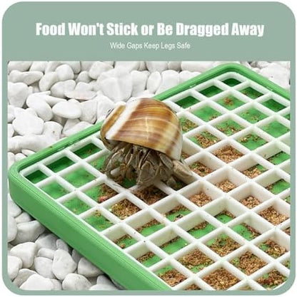 Hermit Crab Food Dish for Powdered Food, with Removable Anti-Carry Grid, No Mess Feeding Dish Prevents Food from Being Dragged Away (Dark Green, 3.9" x 3.9")