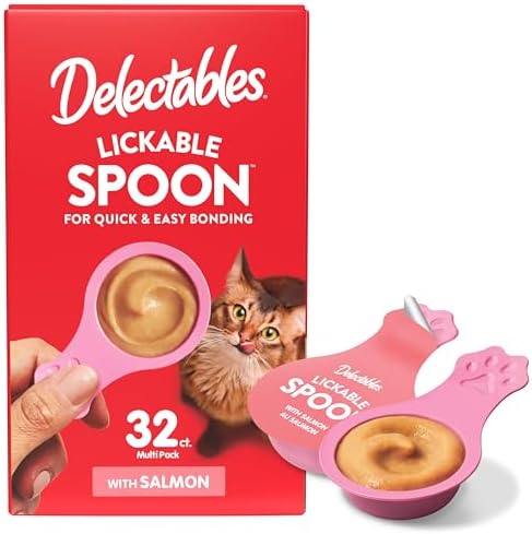 Delectables Lickable Spoon Handheld Wet Cat Treats Made with Real Salmon, Quick & Easy Creamy Puree, Mess Free, Grain-Free, No Added Fillers, No by-Products, No Added Preservatives, Salmon 32ct