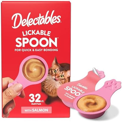 Delectables Lickable Spoon Handheld Wet Cat Treats Made with Real Salmon, Quick & Easy Creamy Puree, Mess Free, Grain-Free, No Added Fillers, No by-Products, No Added Preservatives, Salmon 32ct