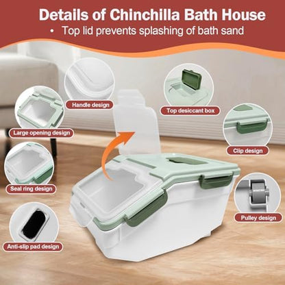 Large Chinchilla Sand Bath Container Kit Plastic Chinchillas Dust Bath House with Sand Cup and Sand Shovel Hamster Shower Room for Hedgehog Guinea Pig Squirrel and Other Small Animals(Green)