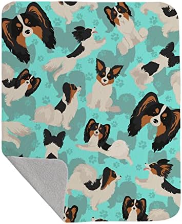 Caroline's Treasures MLM1082LQB Tricolor Papillon Quilted Blanket 50x60 Artwork Pattern Quilted Throw Blanket for Bed, Couch, Sofa, Soft and Lightweight