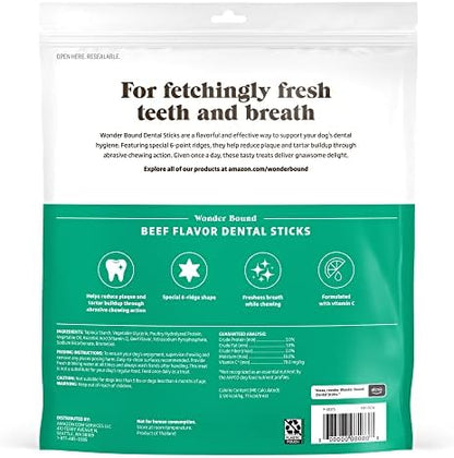 Wonder Bound Beef Flavor Dental Sticks for Large Dogs (Over 30 lbs), 6-Ridge Shape for Plaque & Tartar Control, Freshens Breath, Formulated with Vitamin C, 40 Count (Pack of 2)